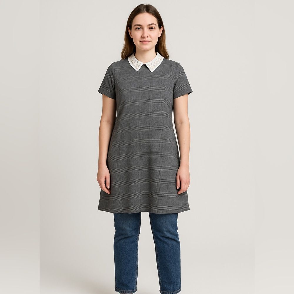 Zara, women’s size small,‎ pearl, beaded collar, mini dress, gingham Plaid